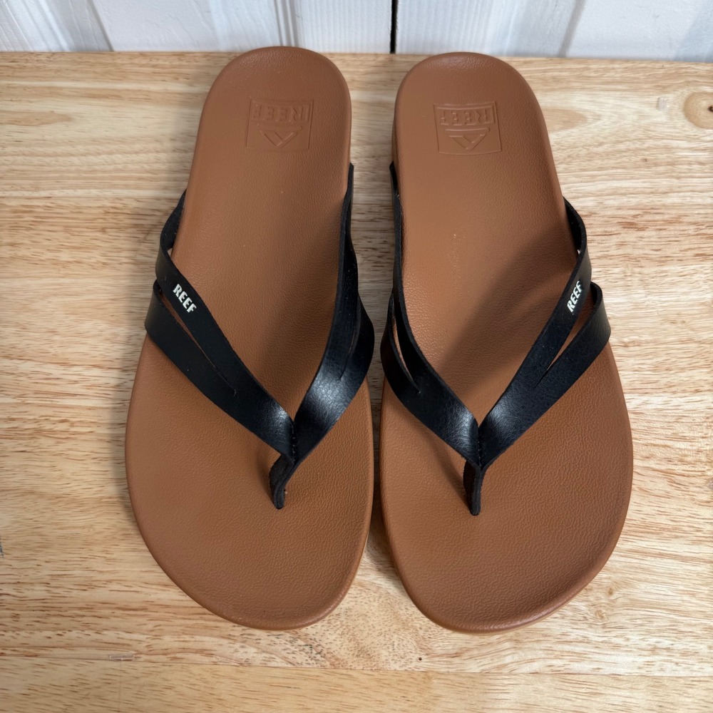 Reef Cushion Spring Joy Sandals 8 Black Tan Minimalist Beach Flip Flops